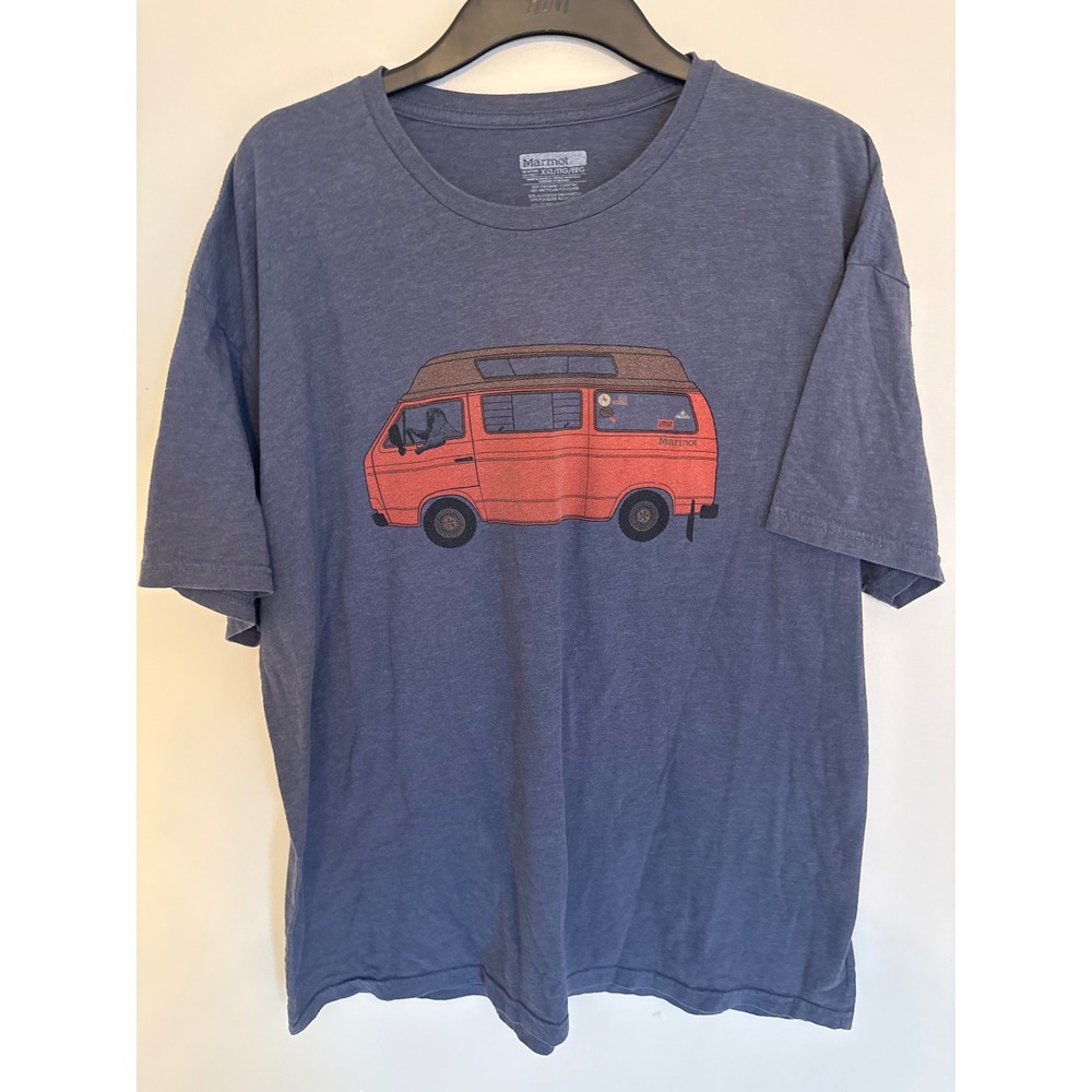 Marmot Mens XXL Blue Heather Camper Van Graphic T-Shirt Organic Cotton Blend